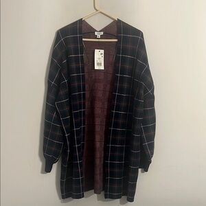 Crown & Ivy Plaid Open Cardigan NWT Size Lg